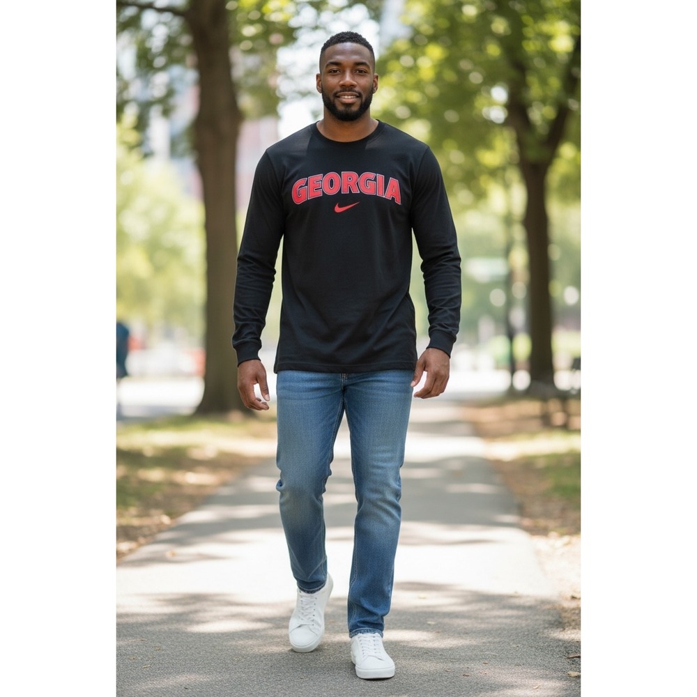 119 Nike Georgia Bulldogs Long Sleeve TShirt Mens XXL Black Red Graphic Regular